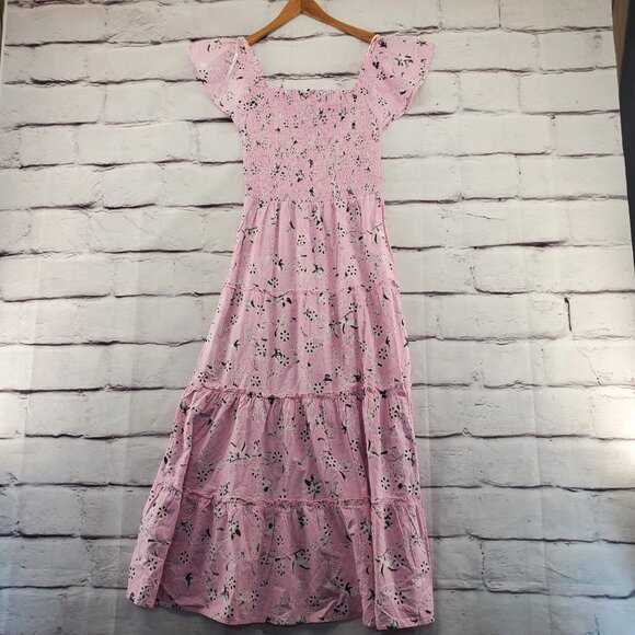 THE GOLDEN GLOBE CLOTHING Shift Dress Womens Medium Maxi Smocked Pullover - Picture 2 of 9